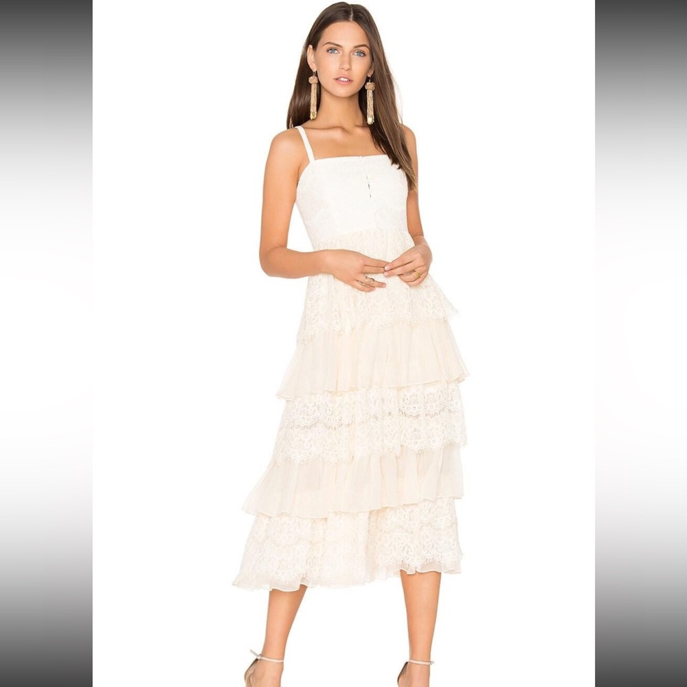 Alice McCall sheer lace cream tiered midi dress size 2
